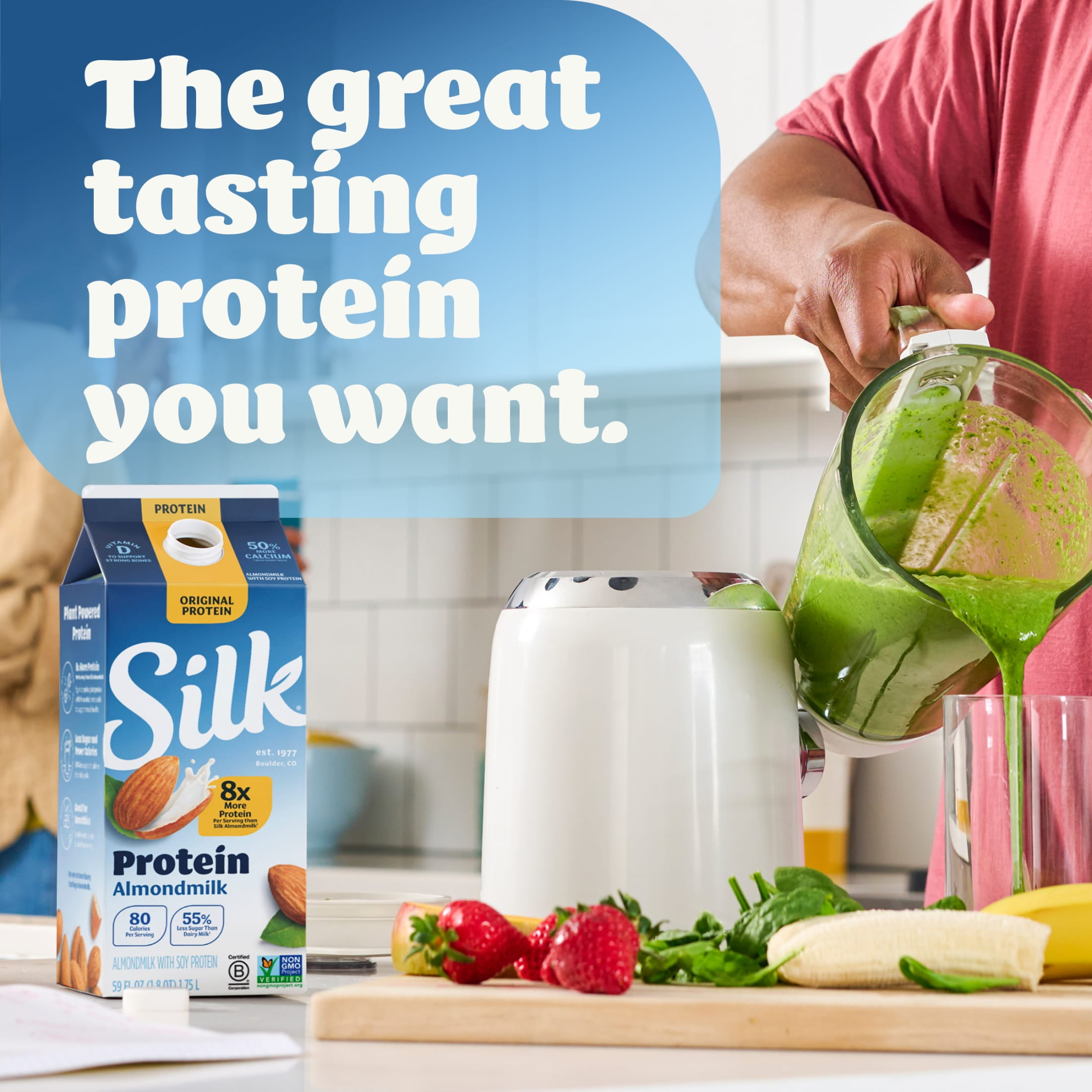 Silk Dairy Free, Gluten Free, Original Protein Almond Milk, 59 fl oz Carton