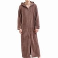 thumbnail image 4 of Sakmal Moo Moo for Men Lightweight Long Sleeve Fleece Flannel Sleep Dress Brown Hooded Mens Nightgown with Pockets, 4 of 5