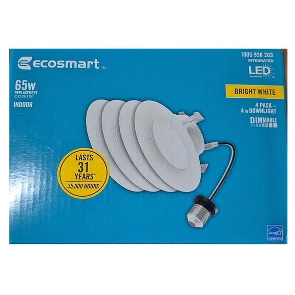 Ecosmart LED 9W (65W Equivalent) Bright White 4-inch Downlight, Dimmable, 4 Pack