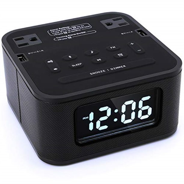 homtime radio alarm clock charger with 2 outlets and 2 usb ports charging station/wireless