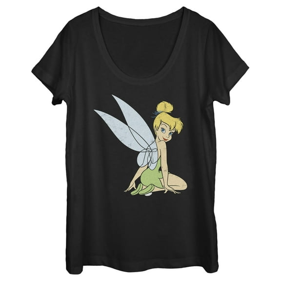 Women's Peter Pan Tinker Bell Distressed Wings Portrait  Scoop Neck Black Small
