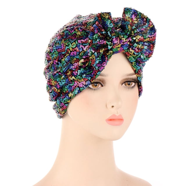 Turban Musulman pour Femmes Bonnet à Sequins Foulard de Tête Couvre-Chef
