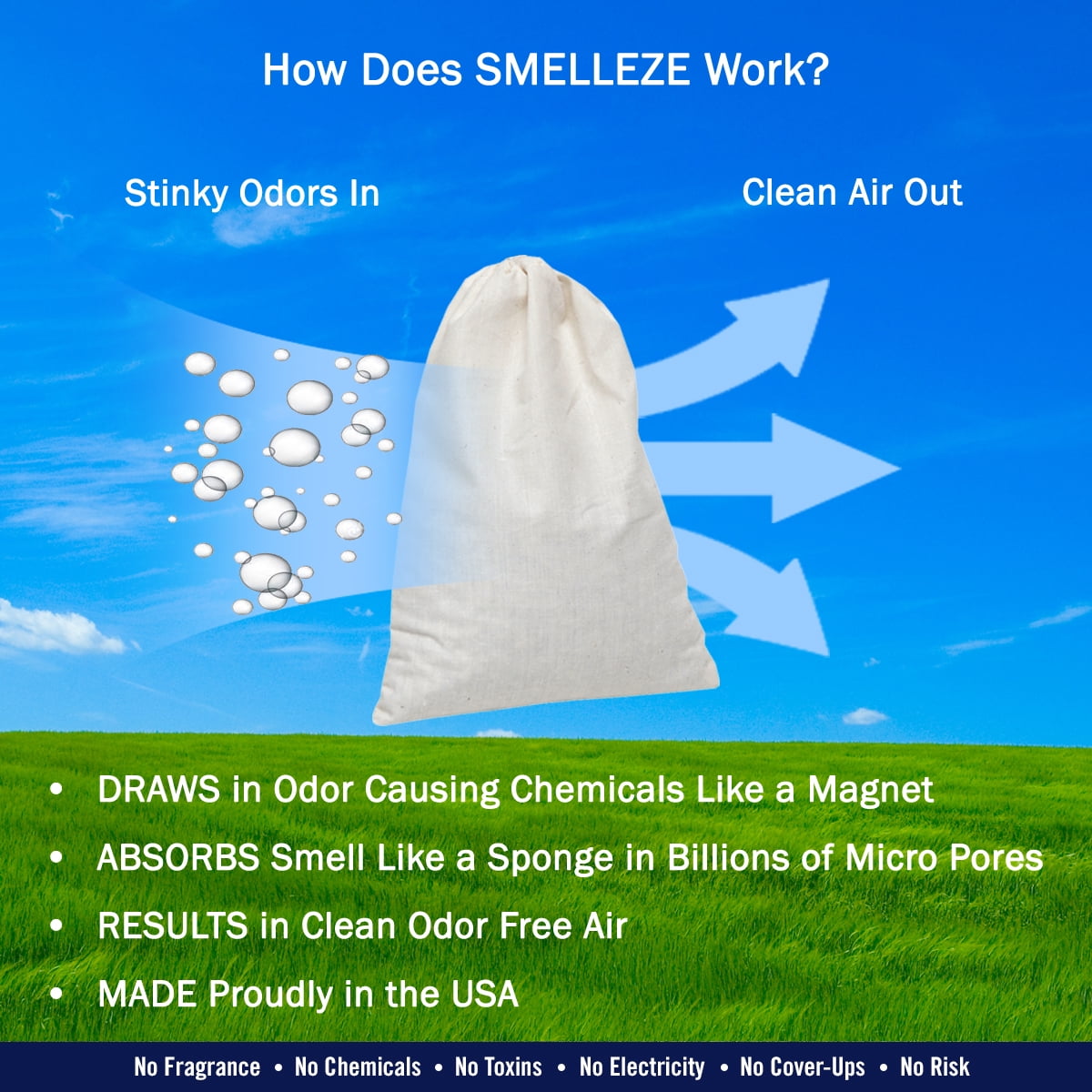 SMELLEZE Reusable Dead Animal Smell Removal Deodorizer Pouch: Rid Decay Odor  Without Scents in 150 Sq. ft. 