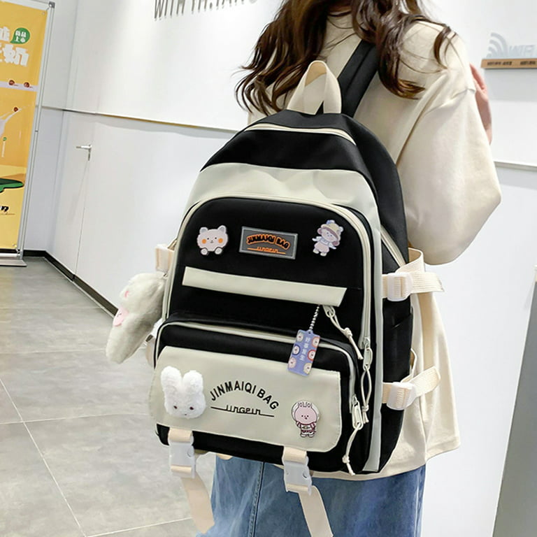  e-youth Women Girls Cute Panda School Backpack with Lunch Box  Japanese & Korean Style Canvas Bags (Blue)