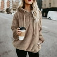 thumbnail image 2 of UAMVSH Fuzzy Fleece Hoodie for Women Warm Sherpa Fluffy Long Sleeve Hooded Pullover 1/4 Zip up Shaggy Drawstring Sweatshirts Tops(3X-Large,Khaki 1), 2 of 6