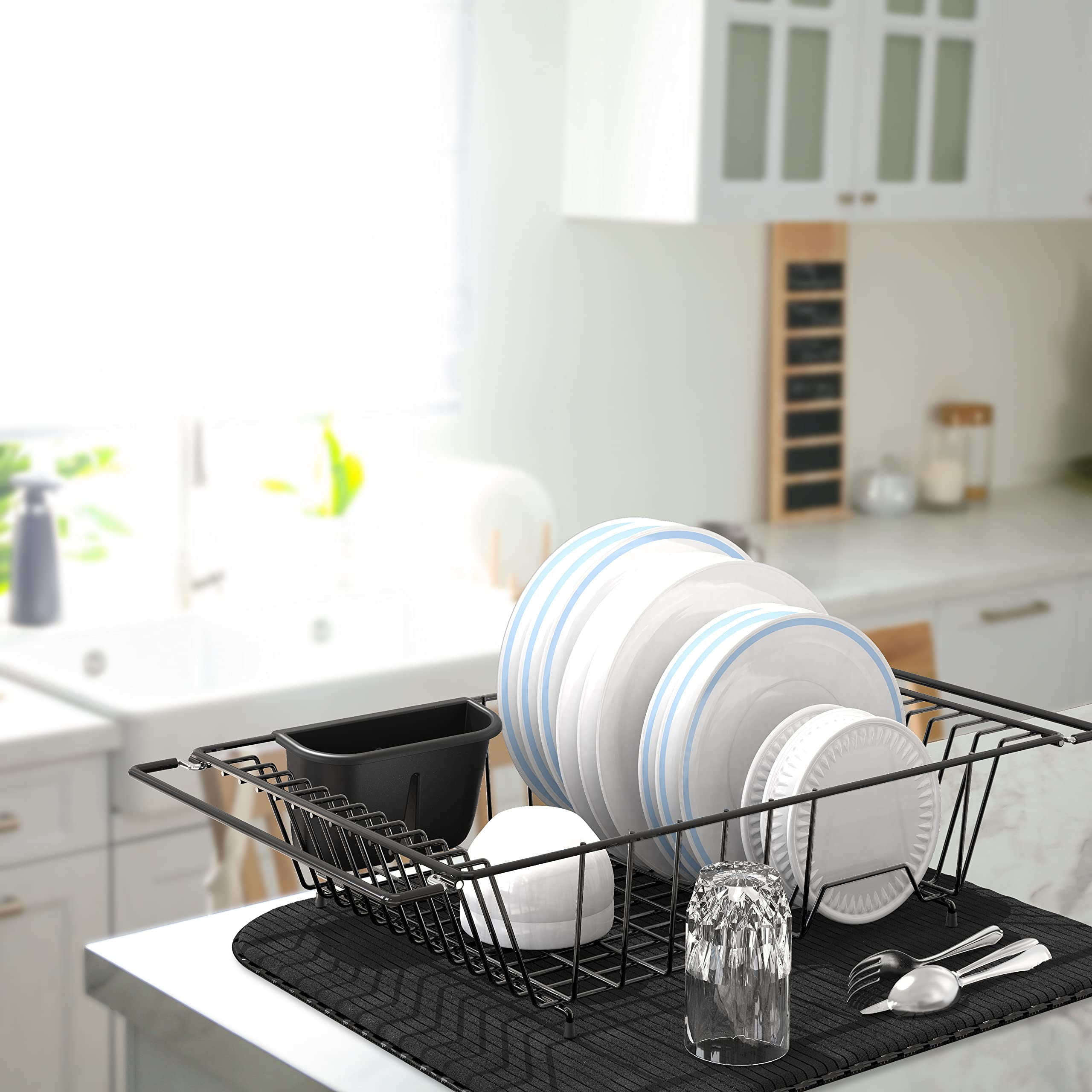Don Hierro Dish Drying Rack for Kitchen Counter, Steel, White. Drop