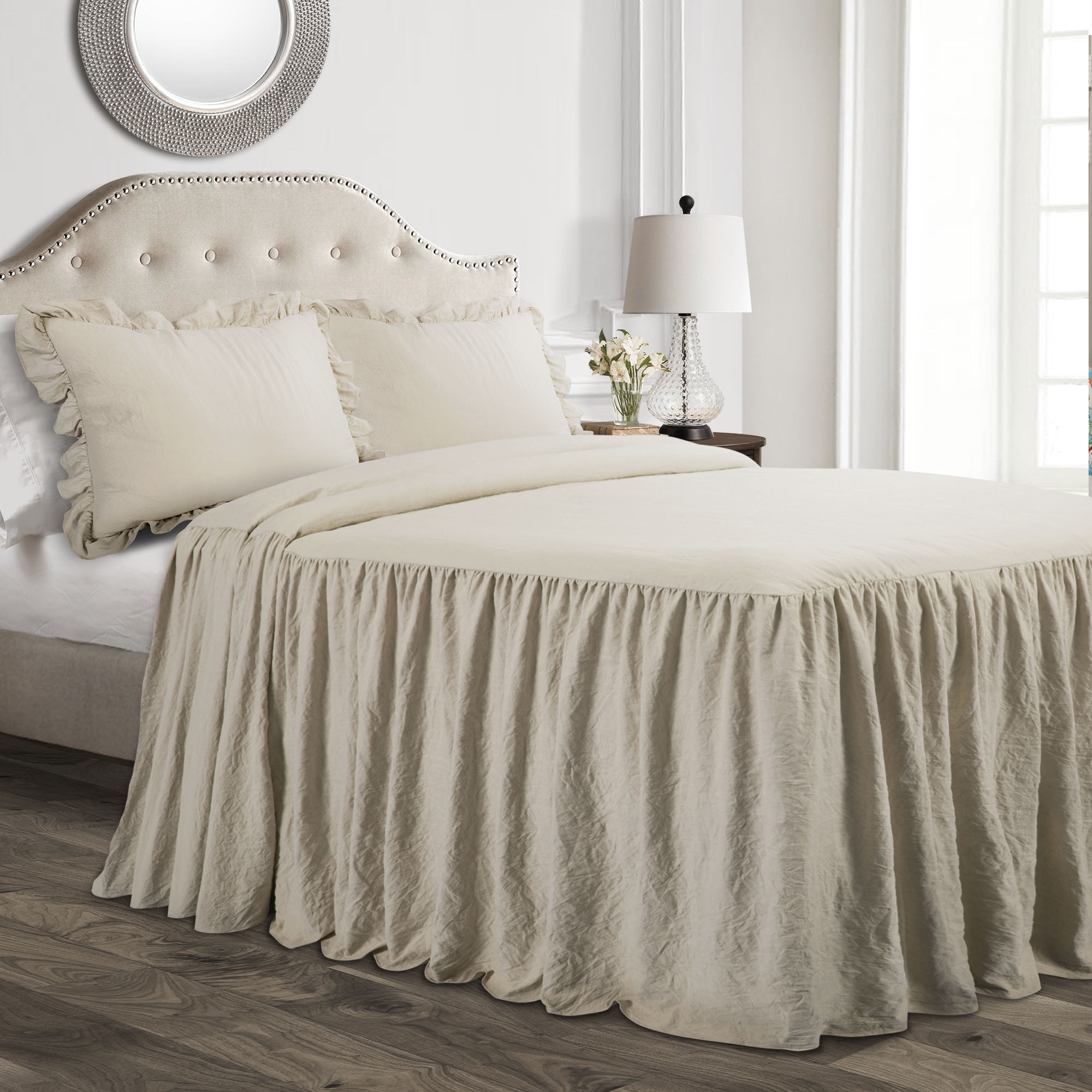 Lush Decor Ruffle Skirt Polyester Bedspread, Twin, Neutral, 2Pc Set