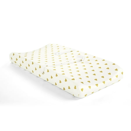 UPC: 0194938037624 | Boho Metallic Hearts Allover Hearts Soft & Plush Changing Pad Cover White/Gold Single 16X32X5