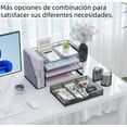 thumbnail image 2 of Organizador de escritorio con archivador y accesorios, unidad de almacenamiento de cuatro niveles para escritorio, organizador de material de oficina con cajones y dos portalápices（Morado）, 2 of 9