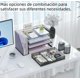 thumbnail image 2 of Organizador de escritorio con archivador y accesorios, unidad de almacenamiento de cuatro niveles para escritorio, organizador de material de oficina con cajones y dos portalápices（Morado）, 2 of 9