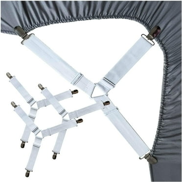 Bed Sheet Holder Straps Fitted Sheet Keepers Bedsheet Holders Fasteners -White , 4 Pack