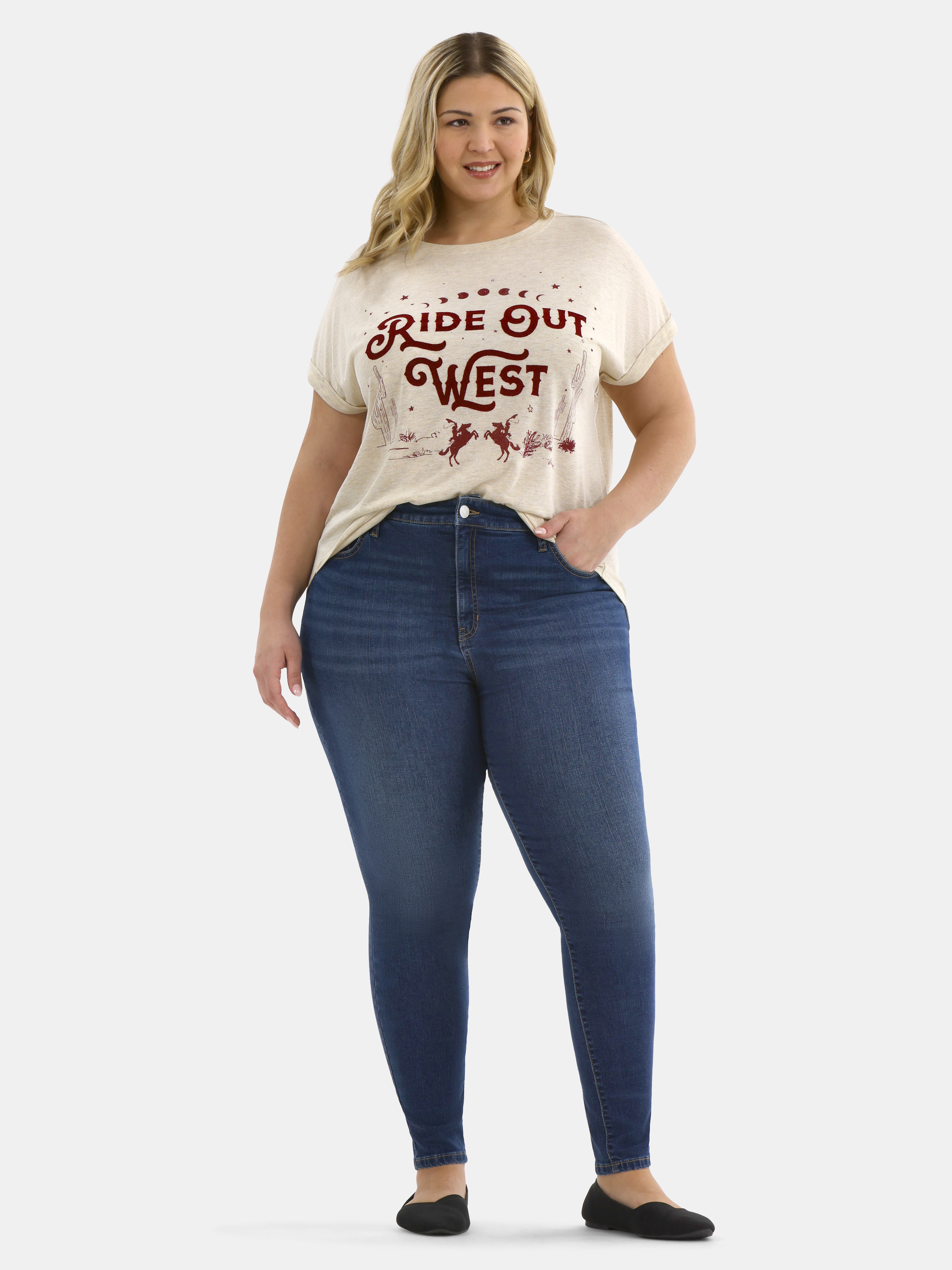Terra & Sky Women's Plus Ride Out West Graphic Tee, Sizes 0X-5X