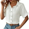 thumbnail image 5 of Mittory Linen Cotton Womens V Neck Collared Short Sleeve Shirts Button Down Blouse Tops, 5 of 8