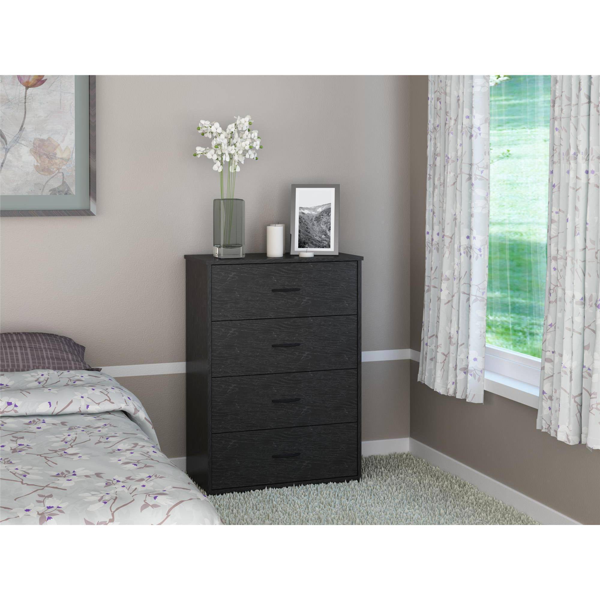 4 Drawer Dresser Chest Bedroom Furniture Black Brown White 