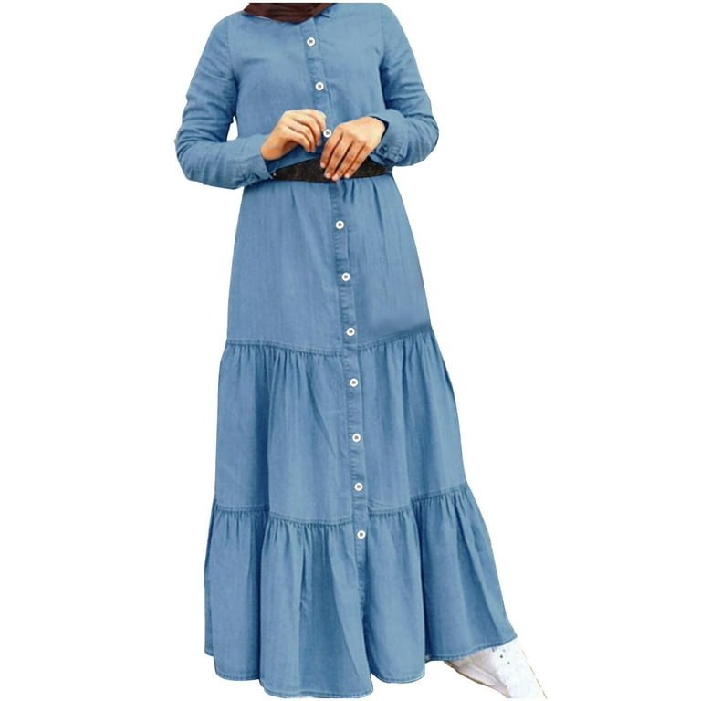 Njagoc3 Womens Long Sleeve Denim Peplum Maxi Dress, Casual Party & Daily Wear, Floor - Length, Solid Color Styles, for All - Season, Women's, Size: Njagoc3 Womens Long Sleeve Denim Peplum Maxi Dress, Casual Party & Daily Wear, Floor - Length, Solid Color Styles, for All - Season, Women's, Size:
