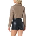 thumbnail image 3 of INSPIRE CHIC Women's Faux Leather Long Sleeve Zipper Up Moto Cropped Jacket L Light Brown, 3 of 6