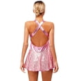 thumbnail image 3 of Alvivi Women’s Ballet Jazz Tap Latin Leotard Dress Sequin Criss Cross Back Unitard Built-in Shorts Pink 16/M, 3 of 7