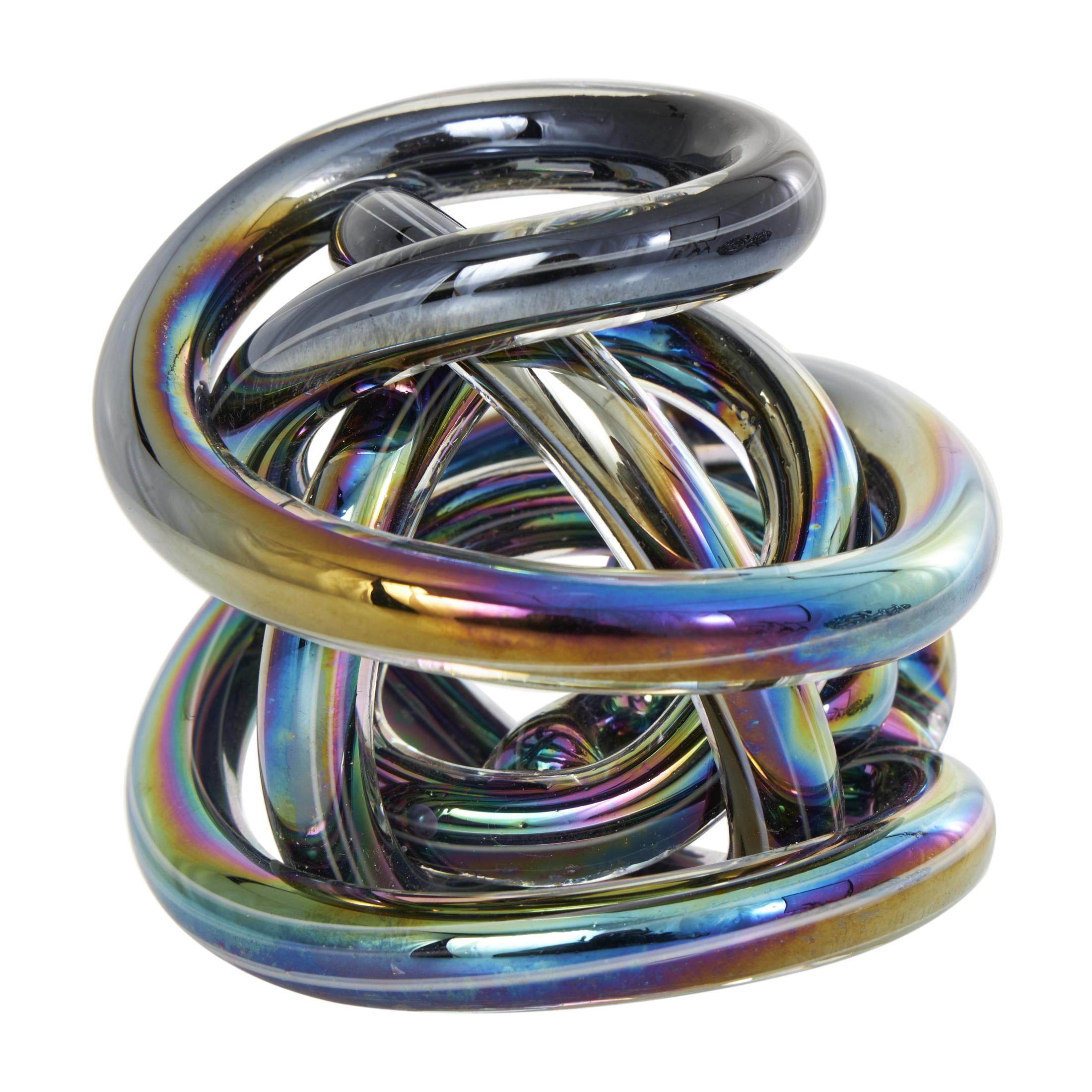 5", 4", 4"W Dark Gray Glass Handmade Iridescent Knotted Ball Abstract Sculpture, by DecMode (3 Count)