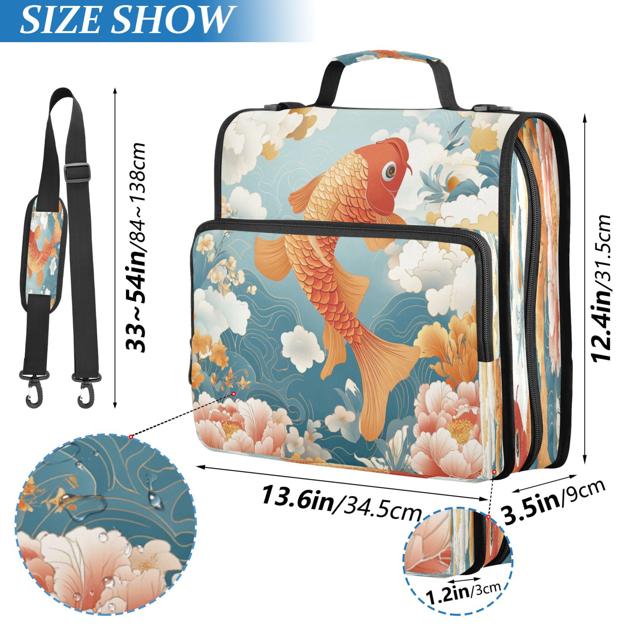 YAZAOO Zipper Binder trapper keeper Documents Organized Design Golden Koi in A Blossoming Dream Printed