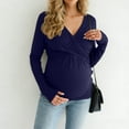 thumbnail image 2 of mgoYE Women's Maternity Shirts Ribbed Long Sleeve Pregnancy Tops V Neck Knit Side Ruched Pregnant Clothes Sweater(Blue,2XL), 2 of 9