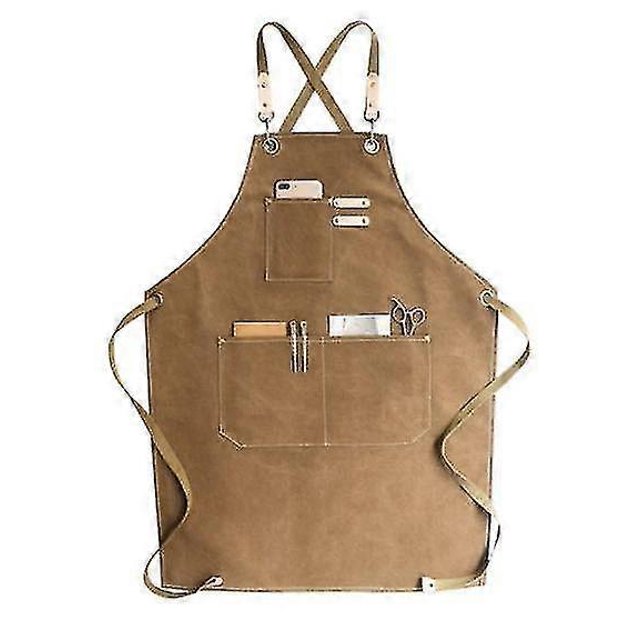 Chef Apron, Cotton Canvas Cross Back Apron With Pockets For Women