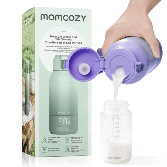 Momcozy Calentador Portátil para Biberones, 500 ml, 2 Modos (Leche/Agua), Calentamiento Rápido, Ideal para Viaje, Batería Larga Duración, Morada