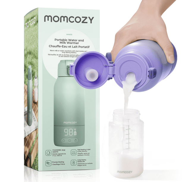 Momcozy Calentador Portátil para Biberones, 500 ml, 2 Modos (Leche/Agua), Calentamiento Rápido, Ideal para Viaje, Batería Larga Duración, Morada