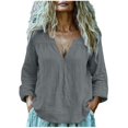 thumbnail image 5 of Endives Cotton Linen Shirts For Women V Neck Long Sleeve T Shirt Tee Casual Thin Breathable Blouses Summer Vacation Tops Grey, 5 of 7