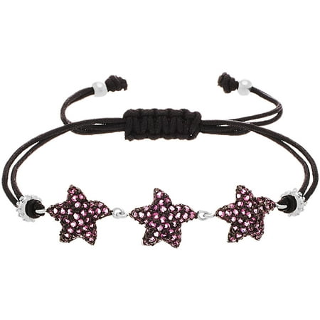 Lesa Michele Cubic Zirconia Two-Tone Sterling Silver Red/Clear Triple-Star Station Adjustable Bracelet in Sterling Silver