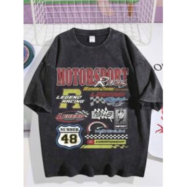 eWH Vintage Vintage Men's Racing T-Shirt With "NuMBeR 48" Pattern Print, Fashionable Loose Casual Short Sleeved ShirtDG004
