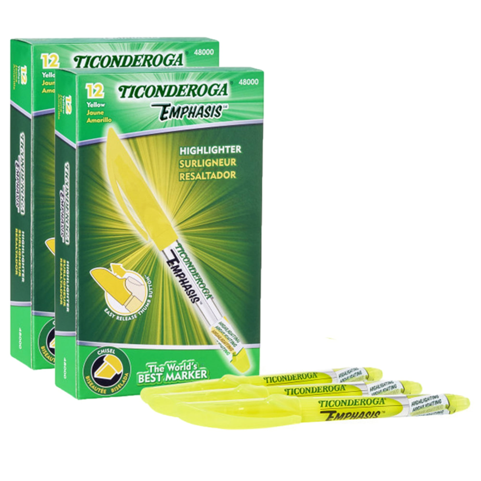 Emphasis Pocket Style Highlighters, Yellow, 12 Per Box, 2 Boxes
