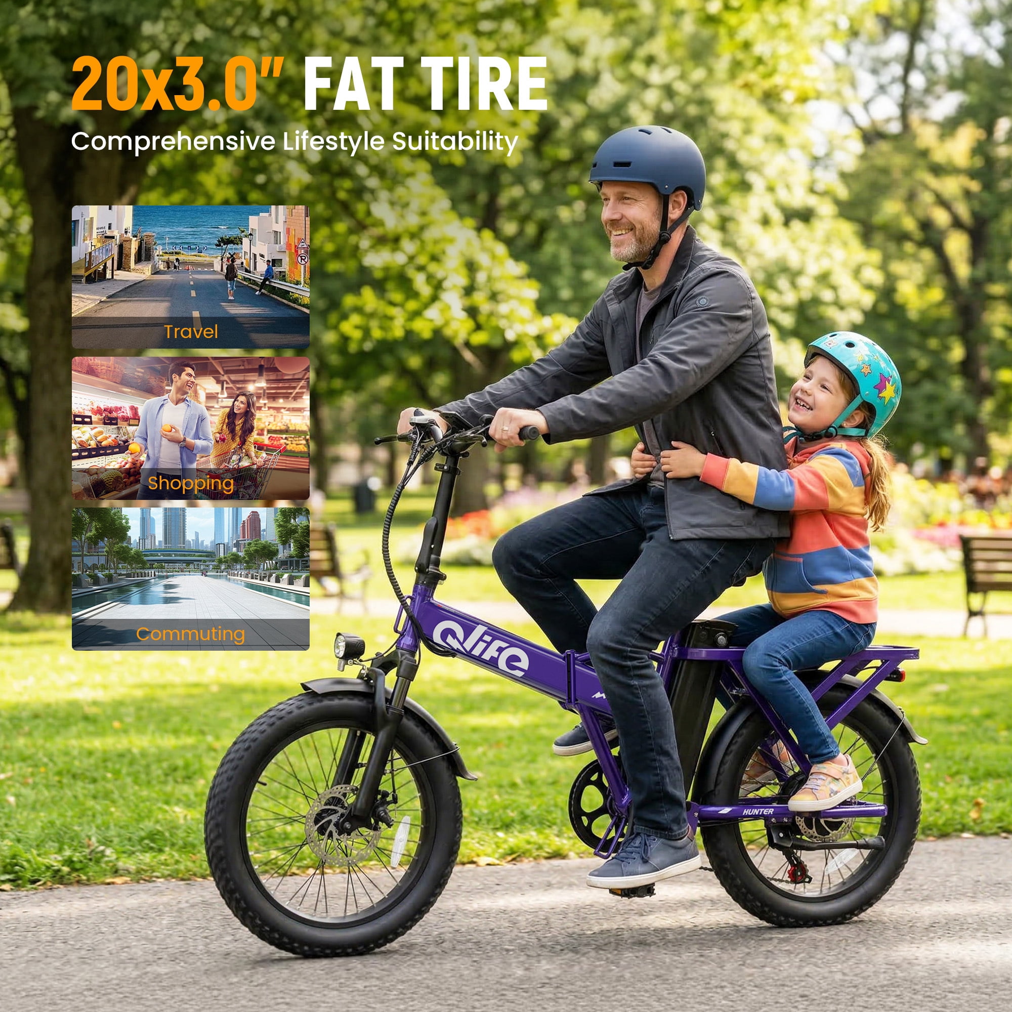20" Foldable Electric Bike Fat Tire for Adults, 1200W Peak, 48V 13.5Ah, 28MPH 65Mi Max Range E Bike, 5-Speed Riding, Folding Electric Bicycle, Purple