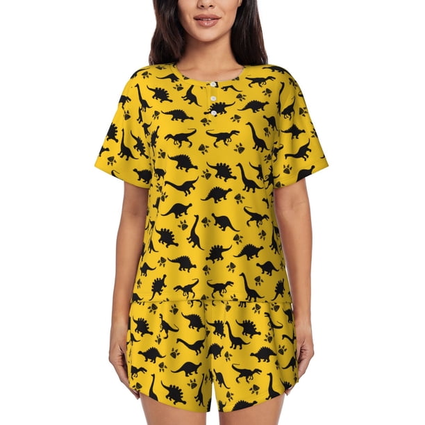 Fotbe Dinosaur Conjunto de Pijama Estampado para Mujer, 2 Piezas, Ropa de Dormir con Camiseta de Manga Corta y Shorts Suaves-Medium