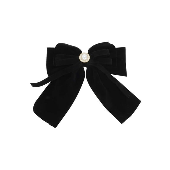 Unique Bargains 1 Pc Fashion Bow Pearl Ribbon Spring Hair Clips Black