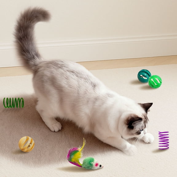 36 Pcs Interactive Cat Toys Set for Indoor Cats Kitten Toys Variety Pack Includes Plush Fish, Chew Ropes,12Colors Cat Springs, Feather Mice and Balls Best Gift for Adult Cats