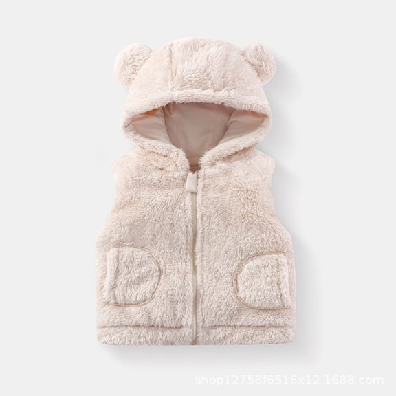 XXWXYD Baby 𝖯olar Fleec𝖾 Vest Hooded Sleeveless Jacket 𝖡ear Ear Waistcoat Lightweight Warm Outerwear Toddler Kids Puffer Gilet Casual Outerwear