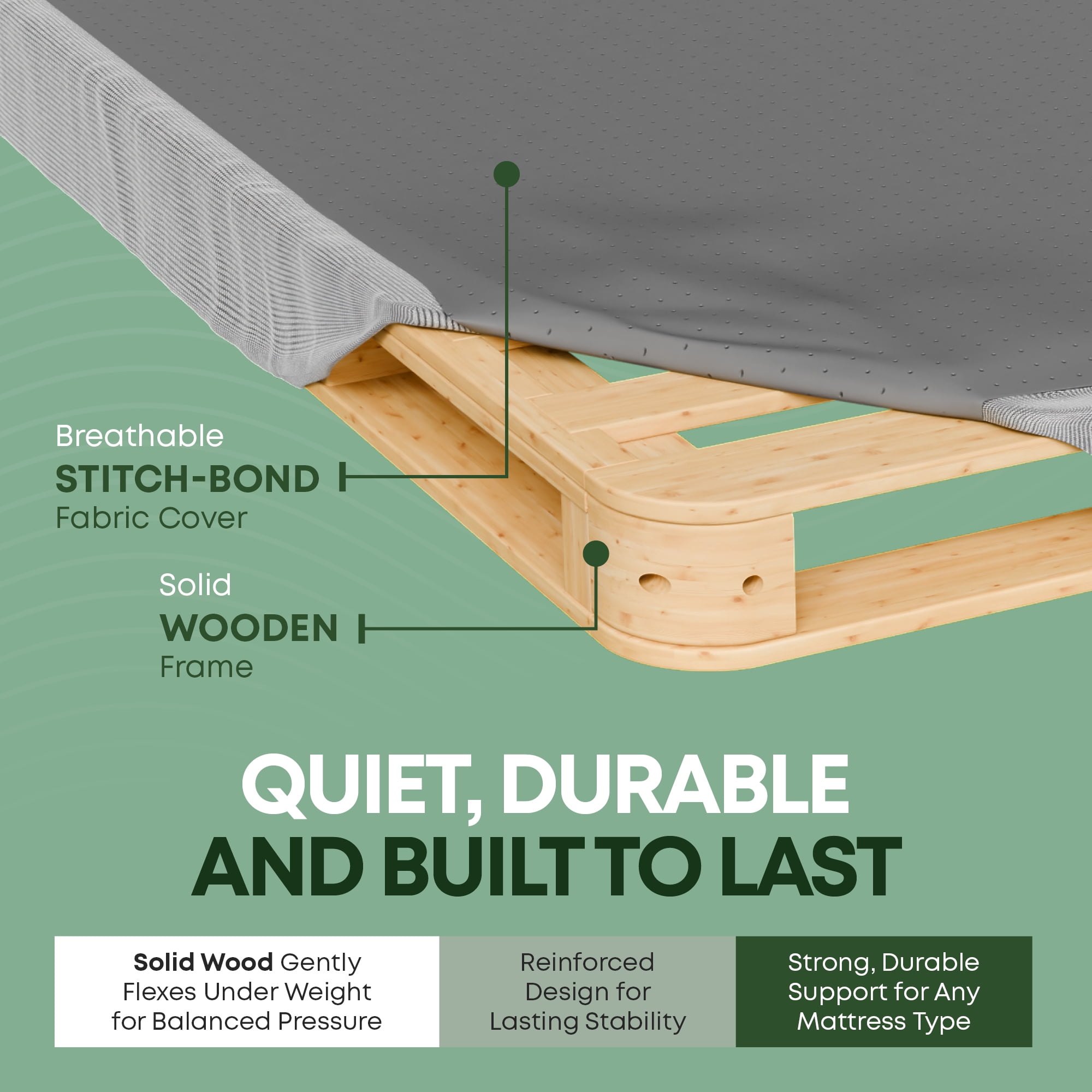 Continental Sleep, Unassembled Twin Box Spring for Twin Bed, 4.5-Inch Wood Box Spring Only, Noise-Free Mattress Foundation, Packed Flat, Easy Assembly, Gray