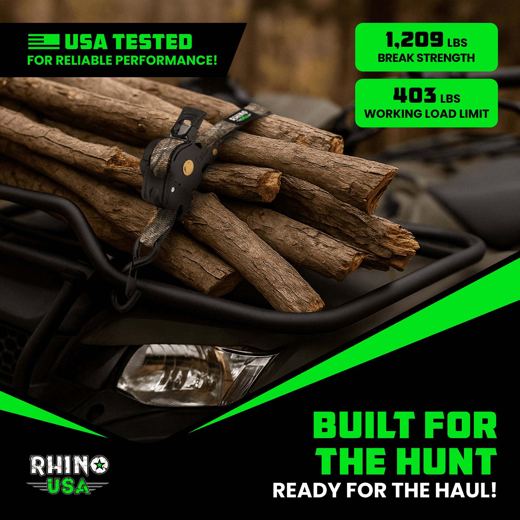 Rhino USA x Realtree Retractable Ratchet Straps (4PK) 1"x 9' (1,209lb Break Strength)- Heavy Duty Auto Self Retracting Tie Down Straps - Realtree APX Cam