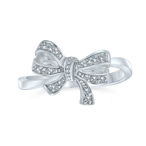 Bling Jewelry Womens Vintage Victorian Style Cubic Zirconia CZ Ribbon Bow Ring Band Sterling Silver