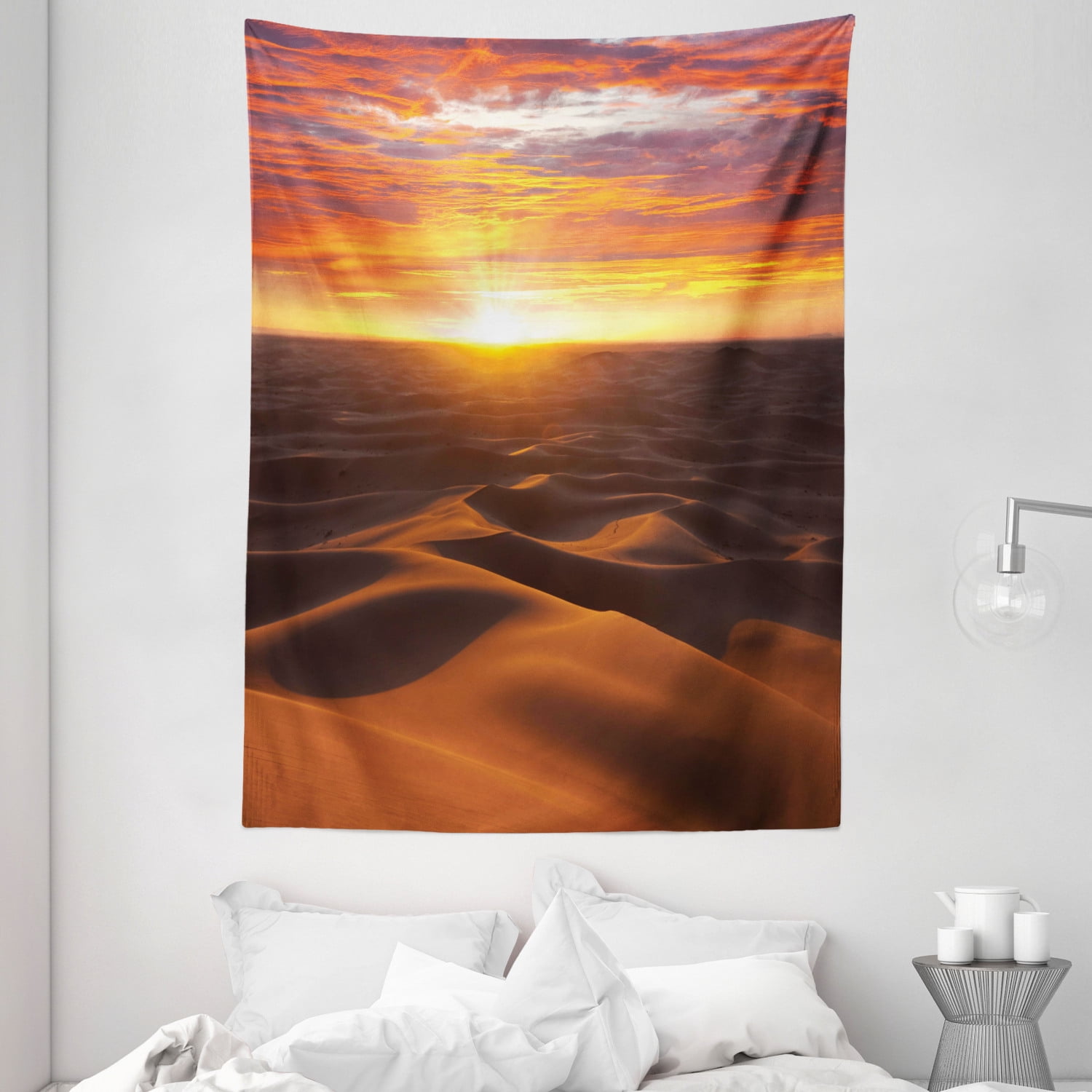 Desert Tapestry, Dramatic Sunset Scenery at Sahara Dunes Arid Landscape