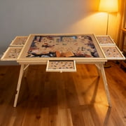 27 Inch High Tall 1500 Piece Puzzle Table with Legs, Large Wood Folding Jigsaw Puzzle Board with 5 Drawers for Adults, Game Table for Hobby Room Home Office, Natural