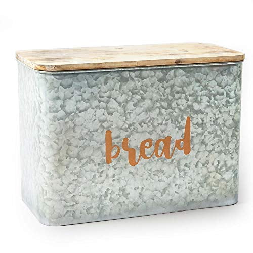 AVV Galvanized Bread Box for Kitchen Countertop Metal Farmhouse Loaf of