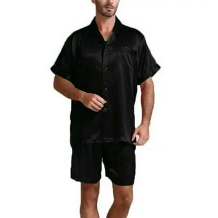 

Mens Silk Satin Pajamas Set Short*Sleeve Button Shirt Sleepwear Nightwear