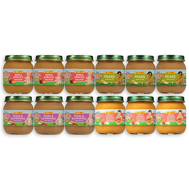 Earth's Best Organic Stage 2 Baby Food, Four Flavors Variety Pack, Favorite Fruits, 4 oz. Jar, 12 Pack