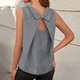 thumbnail image 3 of Womens Linen Tops Summer Pleated Crew Neck Tank Top Business Casual Office Sleeveless Blouses Vest( Gray, 2XL ), 3 of 7