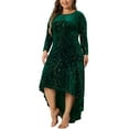 thumbnail image 2 of Agnes Orinda Women's Plus Size Dresses 3/4 Sleeves Mermaid High Low Hem Maxi Velvet Formal Dress 1X Dark Green, 2 of 6