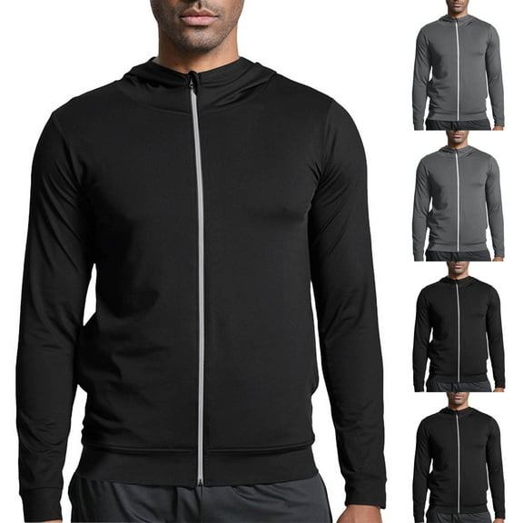 Zylanna Men's Athletic Jacket, Quick Dry Workout Running Long Sleeve Full Zip Active Shirts with Pockets Black Size 3XL