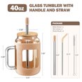 thumbnail image 5 of MUKOKO 40oz Glass Tumbler with Bamboo Lid and Straw, Glass Water Bottles with Time and Ounce Marker, Glass Cups with Handle, Iced Coffee Cup with Silicone Protective Sleeve, Amber, 5 of 7