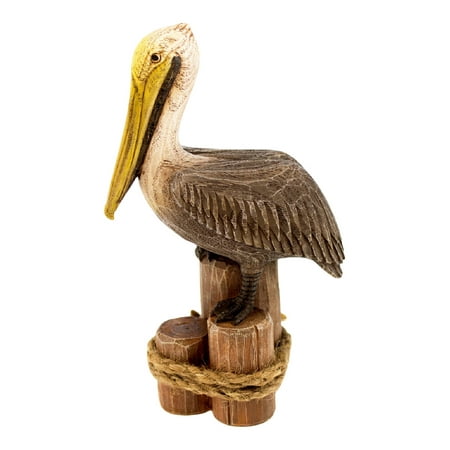 Easter Resin Figurine - Coastal Brown Pelican Perched on Triple Pilings Tabletop Figurine Resin 6 Inches