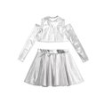 thumbnail image 3 of Yeahdor Kids Girls Dance Set Off Shoulder Crop Top with Flared A-Line Skort Skirt Modern Dance Suit Costume Silver 6, 3 of 7